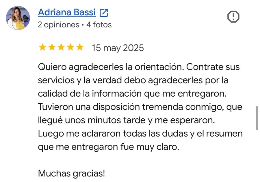 Reseña de 5 estrellas de Adriana Bassi en el perfil de Google de Ottimo! Agenzia