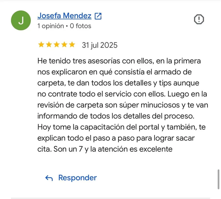 Reseña de 5 estrellas de Josefa Mendez en el perfil de Google de Ottimo! Agenzia